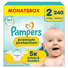Pampers Premium Protection Monatspackung Größe 2, 240 Windeln, mit dem Hinweis "5x Schutz & Komfort".